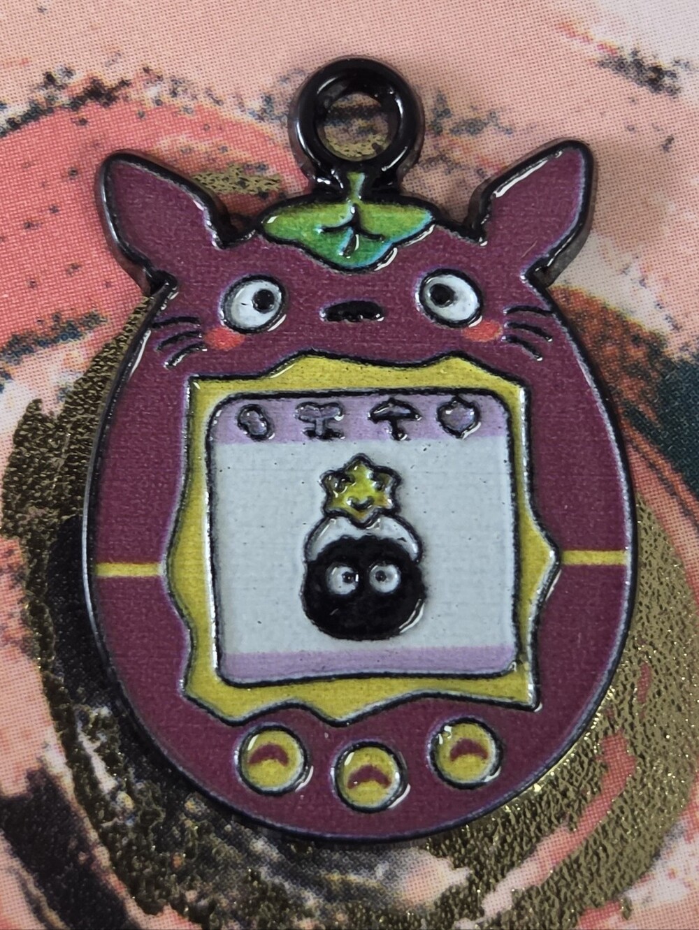 Pink Cartoon Enamel Pet Charm with Green Leaf Accent